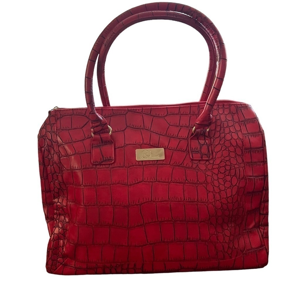 Women’s Red Crocodile Alligator Print Satchel Top Handle Purse Tote Bag